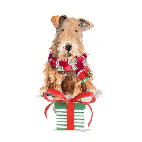 Christmas Airedale Terrier White Modern Wood Framed Art Print by Loreth, Lanie