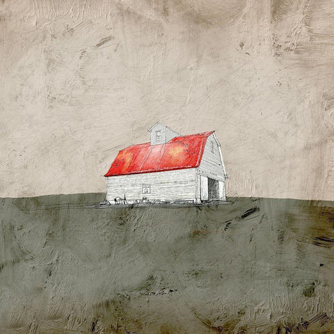 Red and White Barn White Modern Wood Framed Art Print by Mabat, Ynon