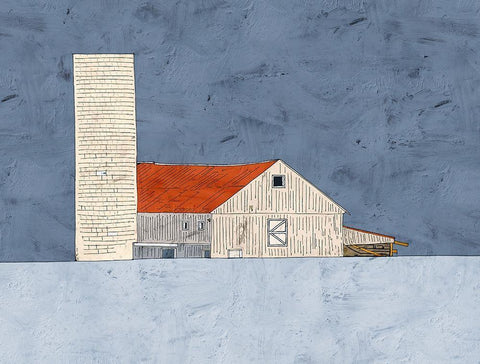 Barn and Silo White Modern Wood Framed Art Print with Double Matting by Mabat, Ynon