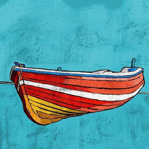 Little Red Rowboat Black Modern Wood Framed Art Print with Double Matting by Mabat, Ynon
