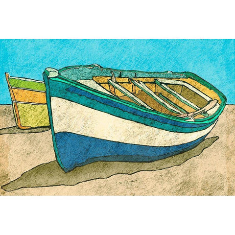 Blue Rowboat Black Modern Wood Framed Art Print with Double Matting by Mabat, Ynon