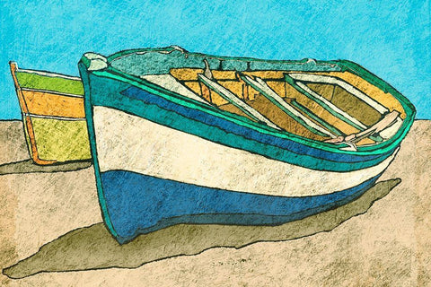Blue Rowboat Black Ornate Wood Framed Art Print with Double Matting by Mabat, Ynon