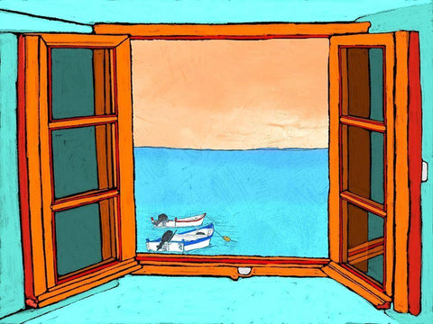 Through the Window Black Ornate Wood Framed Art Print with Double Matting by Mabat, Ynon