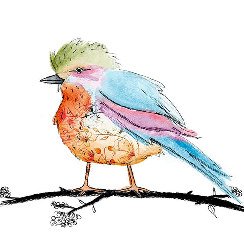 Bright Bird II White Modern Wood Framed Art Print with Double Matting by SD Graphics Studio