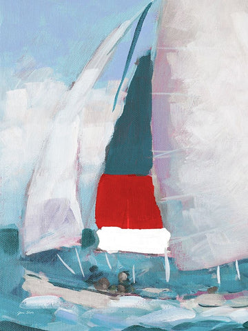 Red and Blue Sail I White Modern Wood Framed Art Print with Double Matting by Slivka, Jane
