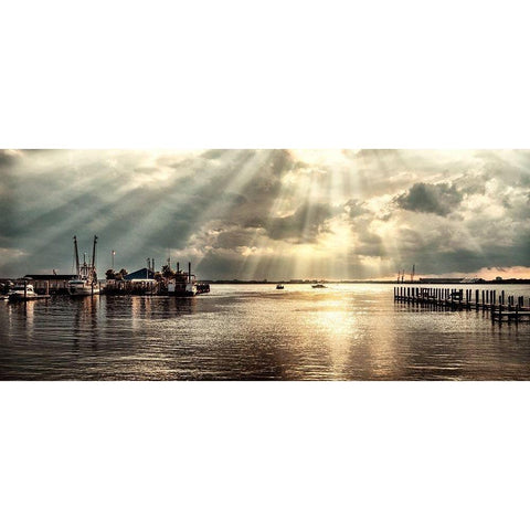 Dock Sunrise Gold Ornate Wood Framed Art Print with Double Matting by Amos, Andy