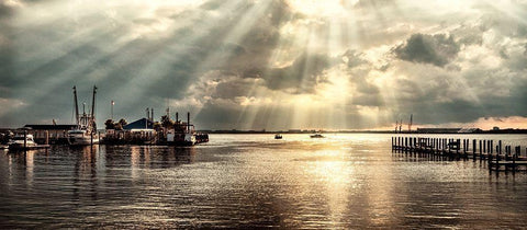 Dock Sunrise Black Ornate Wood Framed Art Print with Double Matting by Amos, Andy