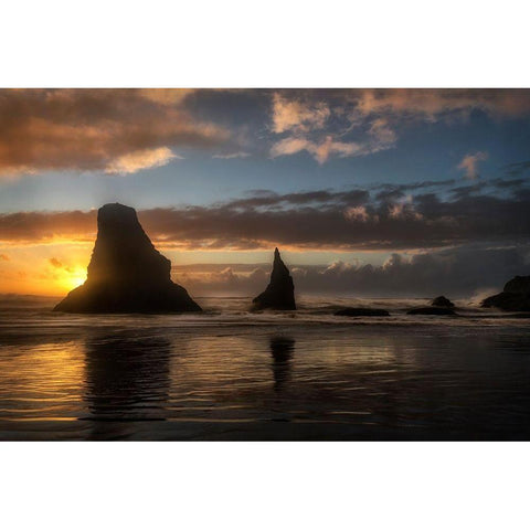 Island Sunsets Black Modern Wood Framed Art Print with Double Matting by Amos, Andy