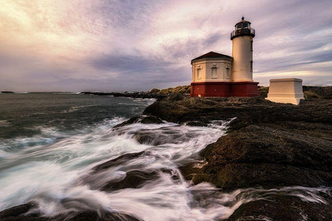 Lighthouse Black Ornate Wood Framed Art Print with Double Matting by Amos, Andy