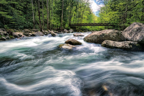 Rocky River Stream White Modern Wood Framed Art Print with Double Matting by Amos, Andy