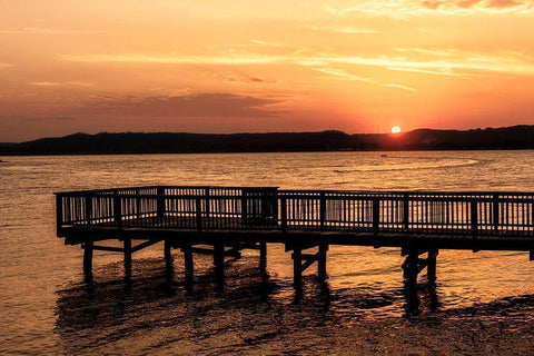 Lake Sunset Black Ornate Wood Framed Art Print with Double Matting by Amos, Andy