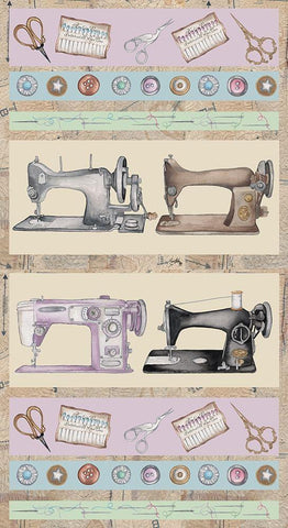 Sewing Machine Panel White Modern Wood Framed Art Print with Double Matting by Baker, Mary Beth