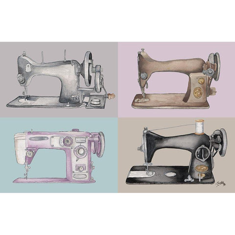 Sewing Machine Collage White Modern Wood Framed Art Print by Baker, Mary Beth