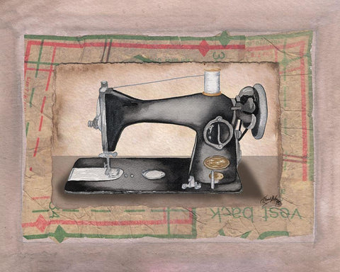Sewing Machine II Black Ornate Wood Framed Art Print with Double Matting by Baker, Mary Beth