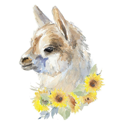 Sunflower Llama I White Modern Wood Framed Art Print by Loreth, Lanie