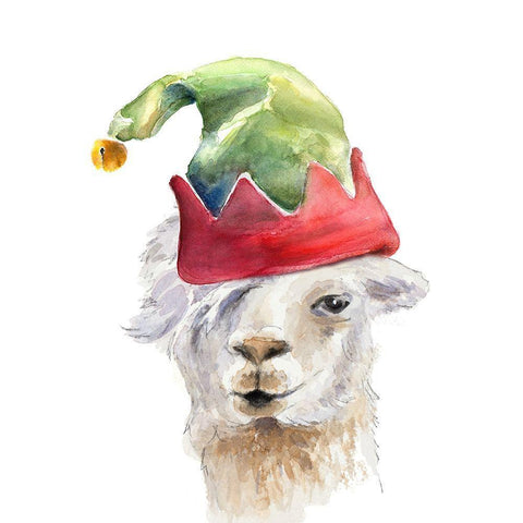 Christmas Hat Llama White Modern Wood Framed Art Print with Double Matting by Loreth, Lanie