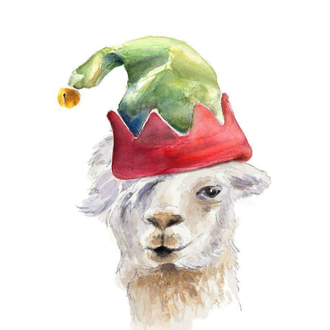 Christmas Hat Llama White Modern Wood Framed Art Print by Loreth, Lanie