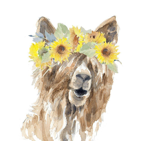 Sunflower Llama II White Modern Wood Framed Art Print with Double Matting by Loreth, Lanie