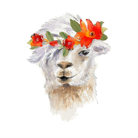 Floral Llama II White Modern Wood Framed Art Print with Double Matting by Loreth, Lanie