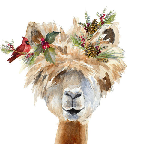 Decked Out Llama III White Modern Wood Framed Art Print with Double Matting by Loreth, Lanie