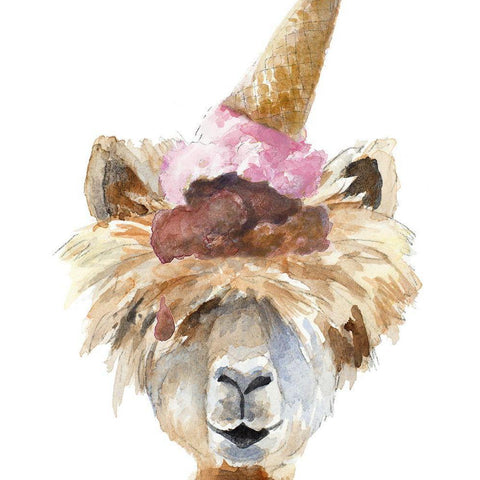 Ice Cream Llama Gold Ornate Wood Framed Art Print with Double Matting by Loreth, Lanie