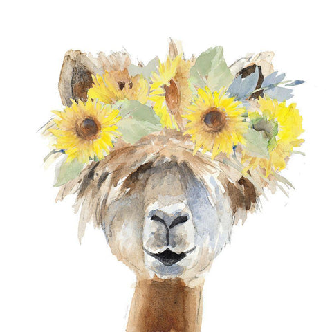 Sunflower Llama  III Black Ornate Wood Framed Art Print with Double Matting by Loreth, Lanie