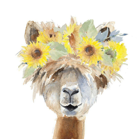 Sunflower Llama  III White Modern Wood Framed Art Print by Loreth, Lanie