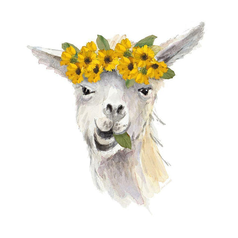 Floral Llama I Black Modern Wood Framed Art Print with Double Matting by Loreth, Lanie