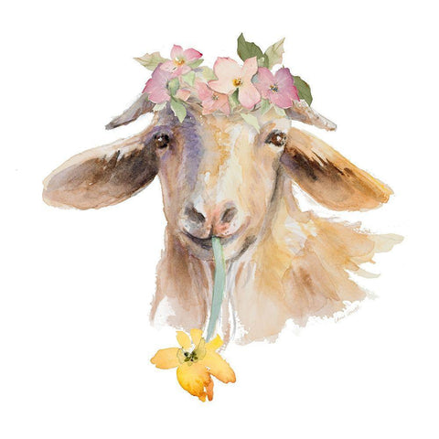 Flower Goat White Modern Wood Framed Art Print by Loreth, Lanie