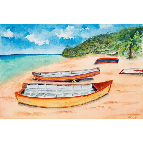 Canoes on the Beach Gold Ornate Wood Framed Art Print with Double Matting by Odum, Jan