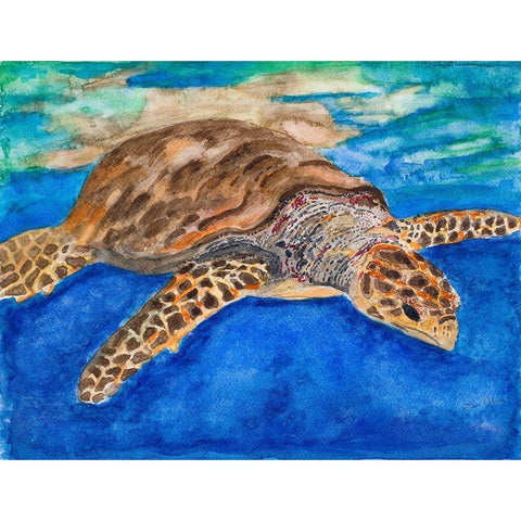 Turtle at Sea Black Modern Wood Framed Art Print by Odum, Jan
