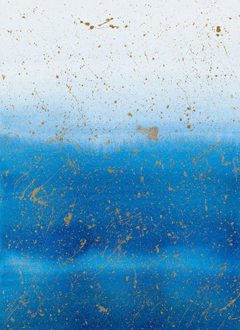 Gold Splash on Blue White Modern Wood Framed Art Print with Double Matting by Bucheli, Amaya