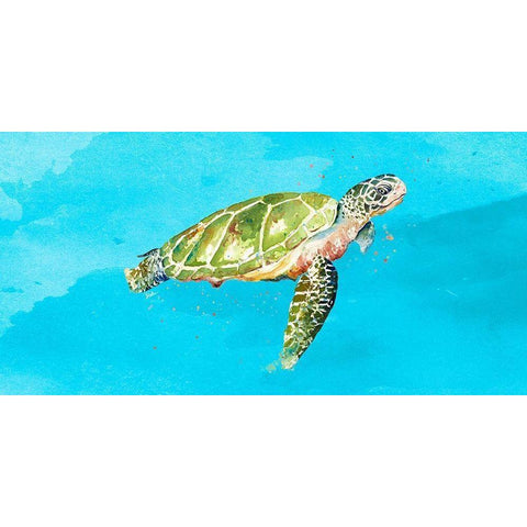 Green Turtle on Light Blue Black Modern Wood Framed Art Print by Pinto, Patricia