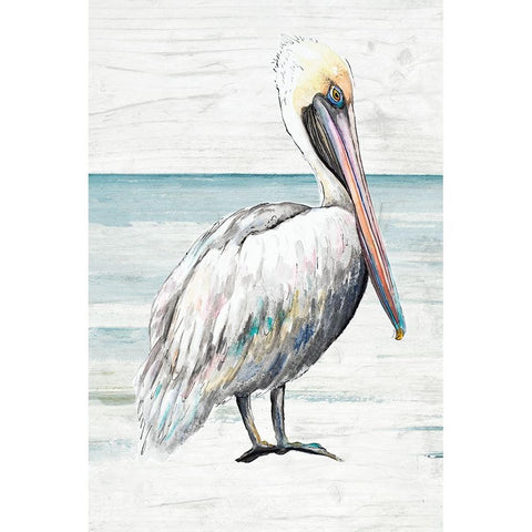 Pelican On The Shore II Gold Ornate Wood Framed Art Print with Double Matting by Pinto, Patricia