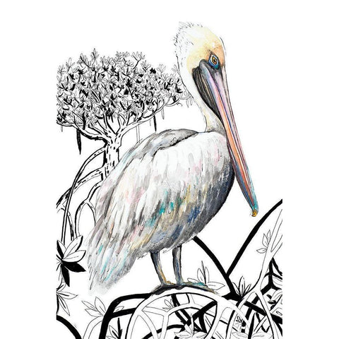 Pelican on Branch II Black Modern Wood Framed Art Print by Pinto, Patricia