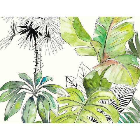 Green Palms Selva II Black Modern Wood Framed Art Print with Double Matting by Pinto, Patricia