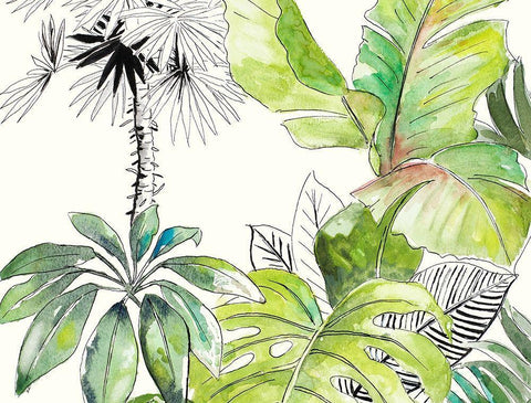 Green Palms Selva II White Modern Wood Framed Art Print with Double Matting by Pinto, Patricia