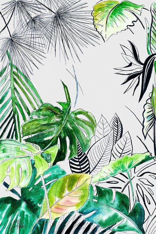 Teal Palm Selva II White Modern Wood Framed Art Print with Double Matting by Pinto, Patricia