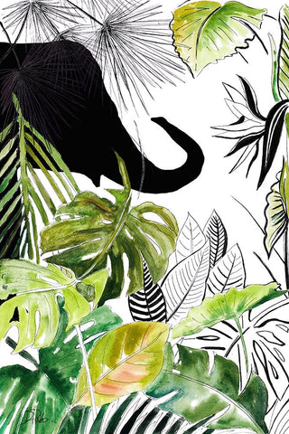 Elefante Negro II White Modern Wood Framed Art Print with Double Matting by Pinto, Patricia