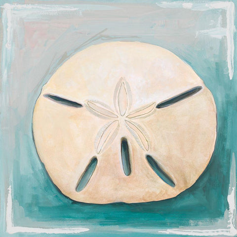 Sand Dollar on Teal White Modern Wood Framed Art Print by Diannart