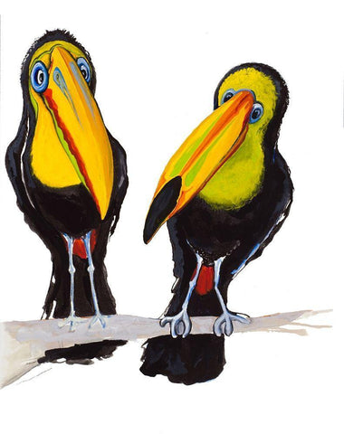 Two Toucans White Modern Wood Framed Art Print with Double Matting by Diannart