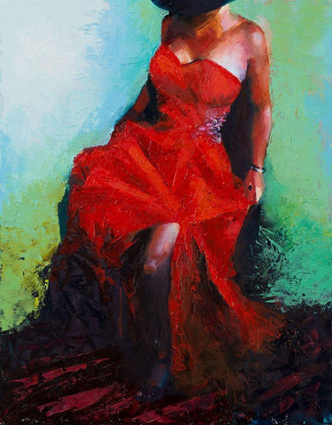 Lady in Red Black Ornate Wood Framed Art Print with Double Matting by Green, Jenny