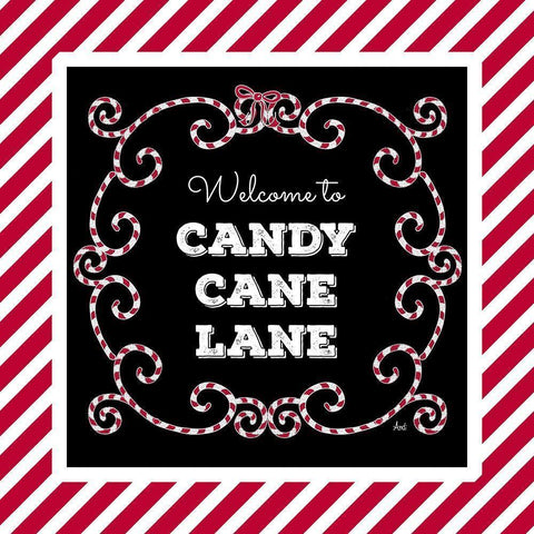 Welcome to Candy Cane Lane Black Modern Wood Framed Art Print with Double Matting by Metz, Andi