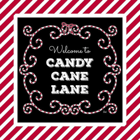 Welcome to Candy Cane Lane Black Ornate Wood Framed Art Print with Double Matting by Metz, Andi