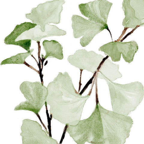 Mint Ginkgo Stems I Gold Ornate Wood Framed Art Print with Double Matting by Loreth, Lanie
