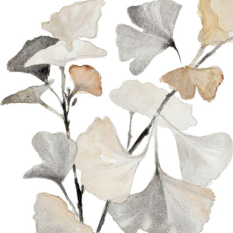 Neutral Ginko Stems I Black Modern Wood Framed Art Print with Double Matting by Loreth, Lanie