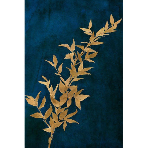 Gold Leaves on Navy II White Modern Wood Framed Art Print by Loreth, Lanie