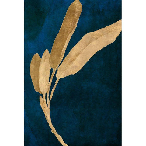 Gold Leaves on Navy III Black Modern Wood Framed Art Print with Double Matting by Loreth, Lanie