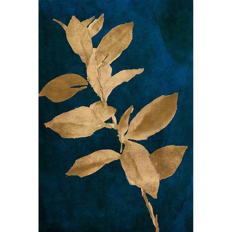 Gold Leaves on Navy IV Black Modern Wood Framed Art Print with Double Matting by Loreth, Lanie