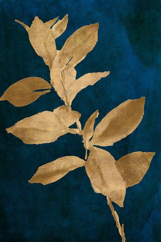 Gold Leaves on Navy IV White Modern Wood Framed Art Print with Double Matting by Loreth, Lanie